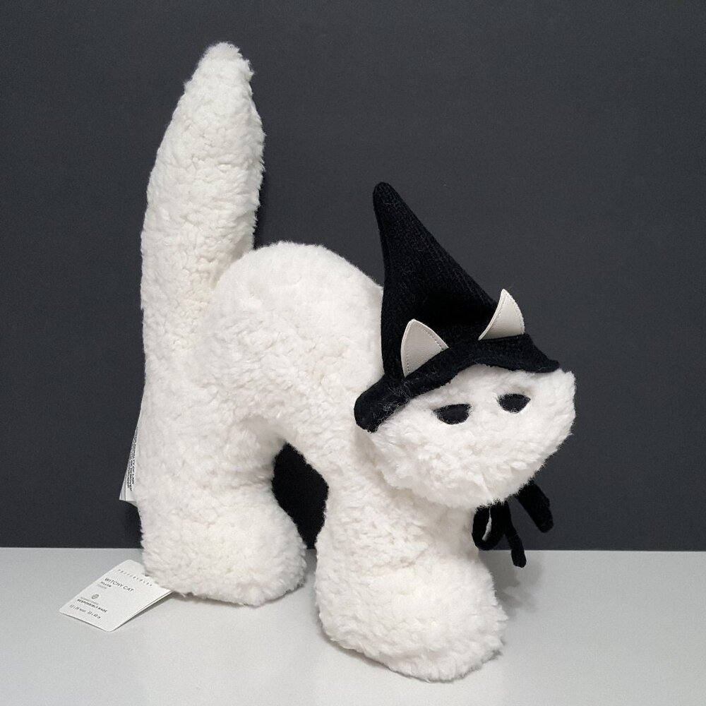 NEW RARE Pottery Barn Halloween Witchy Cat Shaped Pillow 13" w x 16" h